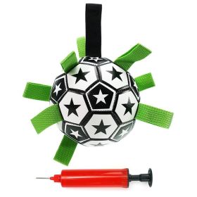 Dog Soccer Ball Toys with Straps, Interactive Dog Toy for Tug of War, Puppy Birthday Gifts, Dog Tug Toy, Dog Water Toy (Color: Black And White, size: L)